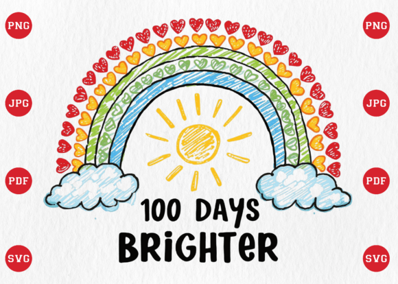 100 Days Brighter Rainbow School T Shirt Graphics