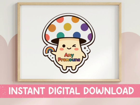 Any Pronouns Rainbow Mushroom Sticker Graphics