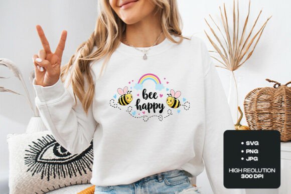 Bee Happy Cute Rainbow SVG Design