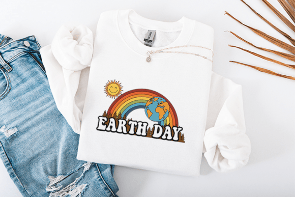 Earth Day Retro Rainbow Planet Design Graphics