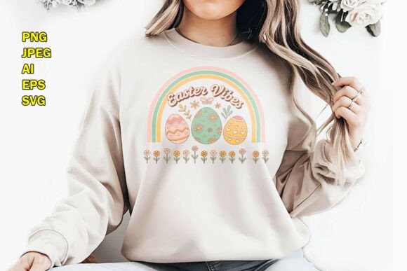 Easter Vibes Retro Rainbow Egg T-Shirt Graphics