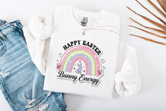 Happy Easter Bunny Energy Retro Rainbow Graphics