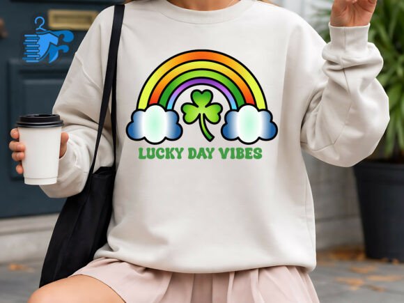 Lucky Day Vibes Rainbow Shamrock SVG: Graphics for T-Shirt Designs