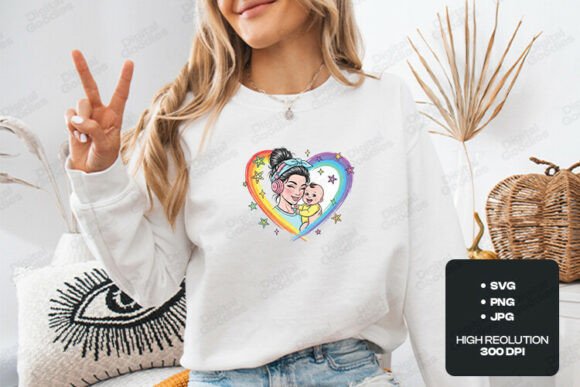 Mom and Baby Heart Rainbow Design Graphics