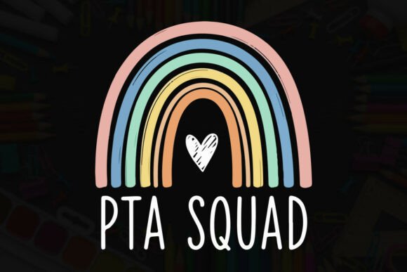 Pastel Rainbow PTA Squad Typography Tee Graphics