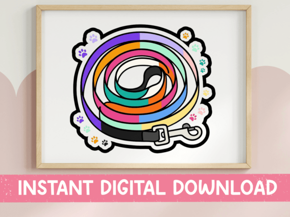 Rainbow Dog Leash Coiled Sticker