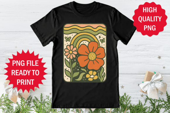 Rainbow Style Vintage Flower Shirt Art