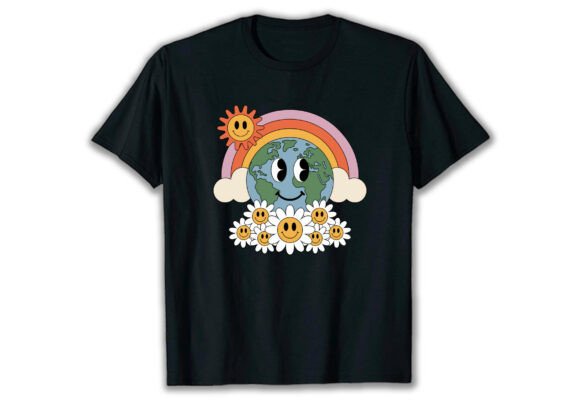 Retro Earth Day Planet Rainbow Flowers Graphics