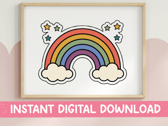 Retro Rainbow Clouds Stars Sticker Graphics