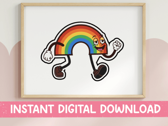 Retro Rainbow Running Character Sticker Graphics
