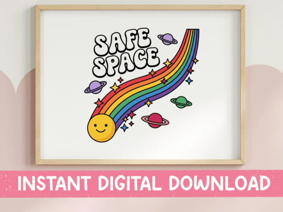 Safe Space SVG PNG Retro Rainbow Planets Graphics