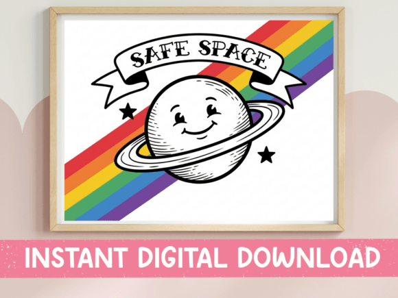 Safe Space SVG PNG Saturn Rainbow: Graphics for T-Shirt Designs