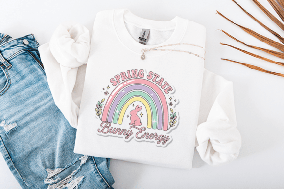 Spring State Bunny Energy Retro Rainbow Graphics
