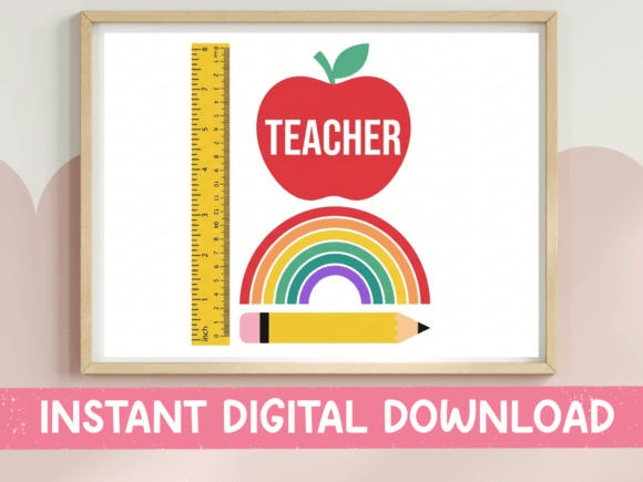Teacher Apple Ruler Rainbow SVG: Graphics for T-Shirt Designs