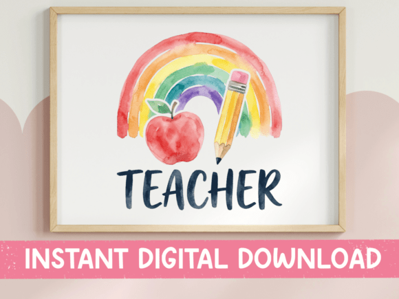 Teacher Watercolor Rainbow SVG for Graphics and T-Shirt Designs
