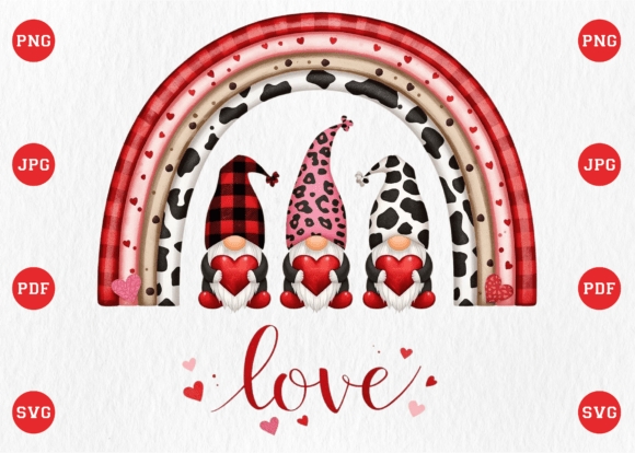 Valentine's Day Gnome Rainbow PNG Graphics